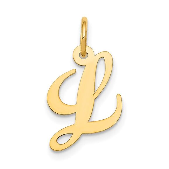 14k Yellow Gold, Ella Collection, Small Fancy Script Initial L Pendant - Picture 1 of 5